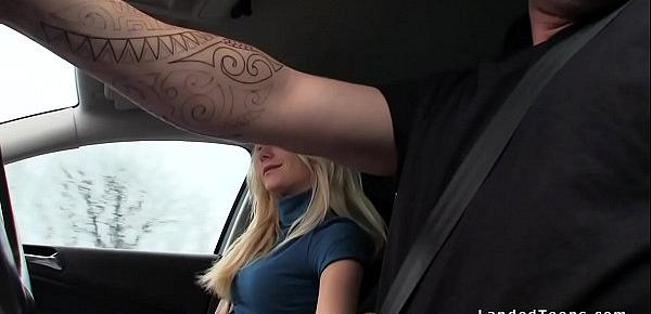  Blonde hitchhiker fucks cock on the road